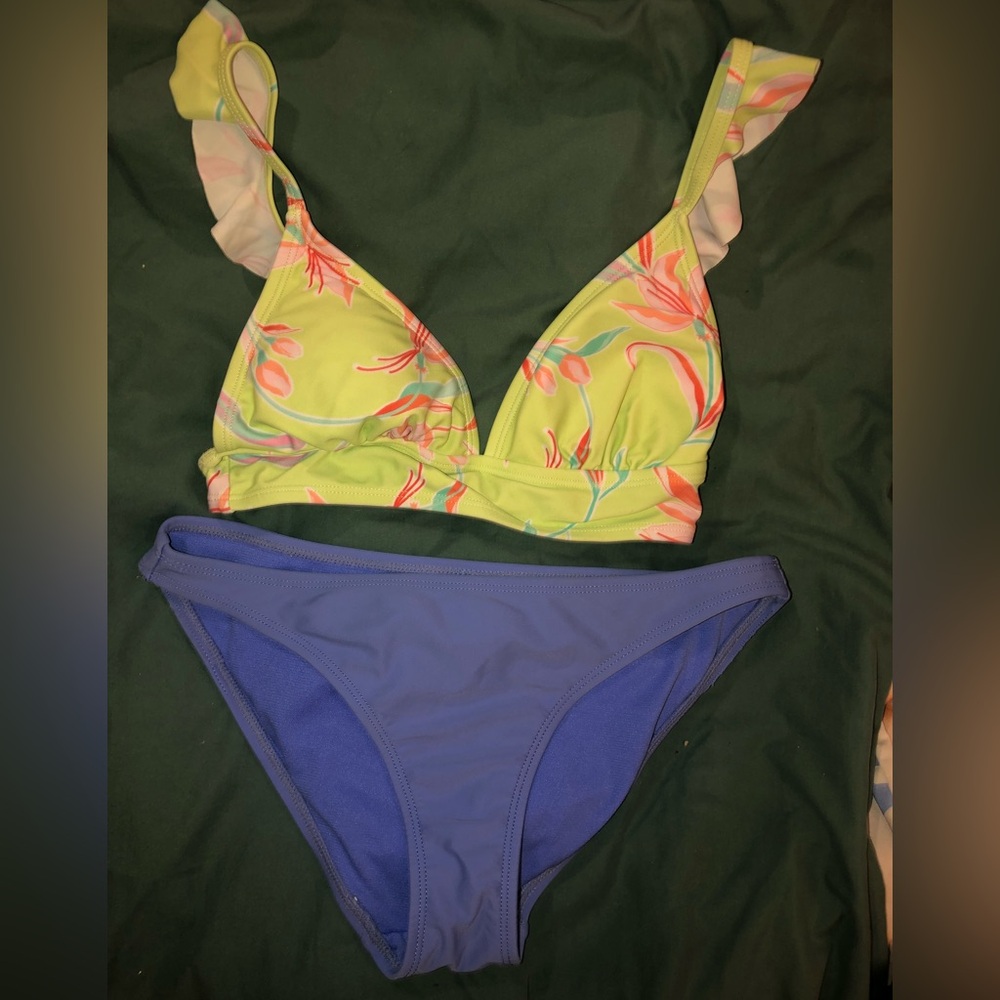 Floral Bikini Set with Blue Bottoms